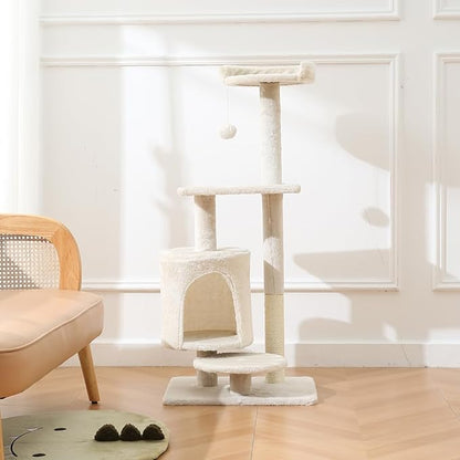 Cat Tree, Cat Tower with sisal covered catch posts and plush catch balls, suitable for small and medium-sized cats, Beige, 50 * 40 * 110（No hammock）