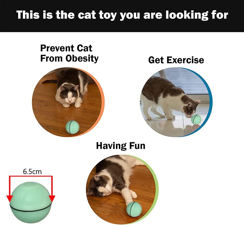 Smart Interactive Cat Toy Ball,Automatic Rolling Kitten Toys USB Rechargeable Motion Ball + Spinning Led Light,Electronic Cat Toys