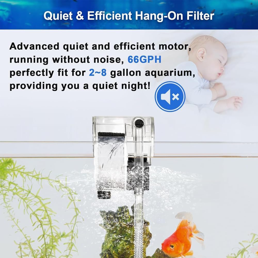 فلتر حوض سمك صغير، فلتر حوض سمك خارجي معلق، ترشيح صامت من القطن الحيوي وتدفق مياه قابل للتعديل لأحواض السمك الصغيرة وخزانات الأسماك 