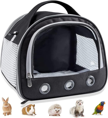 Guinea Pig Carrier, Go Out Portable Small Animal Hamster Backpack, Transparent and Breathable Foldable Guinea Pig Rabbit Bird Small Animal Travel Carrier Outdoor Hangbag (black)