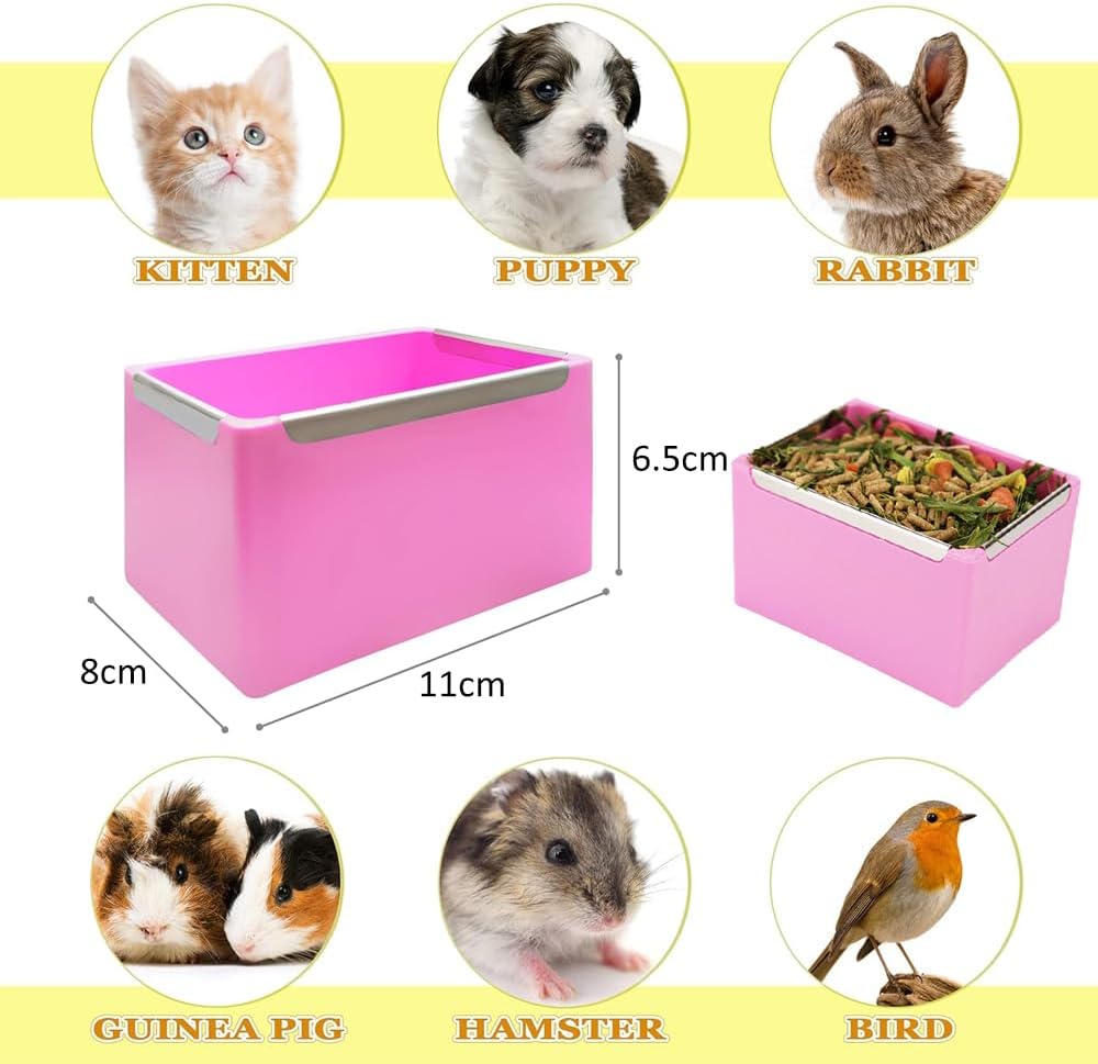 Rabbit Food Bowl, Anti Bite and Tip Guinea Pig Food Bowl, Rabbit Cage Accessories Hanging Food Dispenser (Pink)