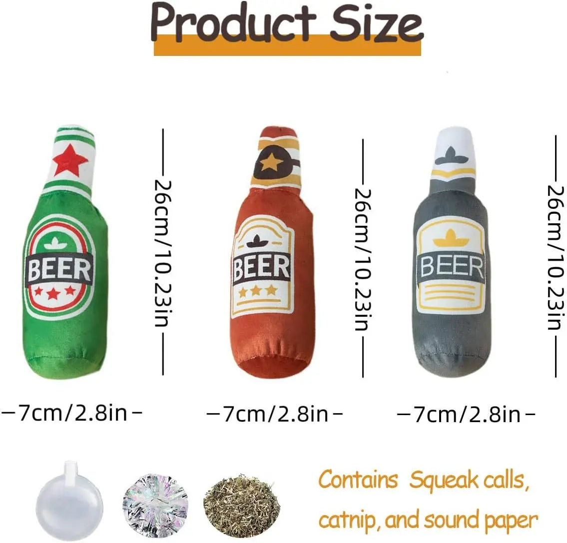 3 Pcs Pet Squeak Toys,Funny Plush Squeaky Toys for Dogs and Cats,Beer Bottle Plush Dog & Cat Squeak Toy,Cat Catnip Toys,Presents for Pets Pets971.com