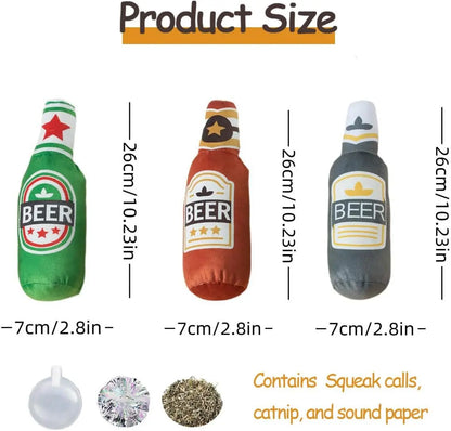 3 Pcs Pet Squeak Toys,Funny Plush Squeaky Toys for Dogs and Cats,Beer Bottle Plush Dog & Cat Squeak Toy,Cat Catnip Toys,Presents for Pets Pets971.com