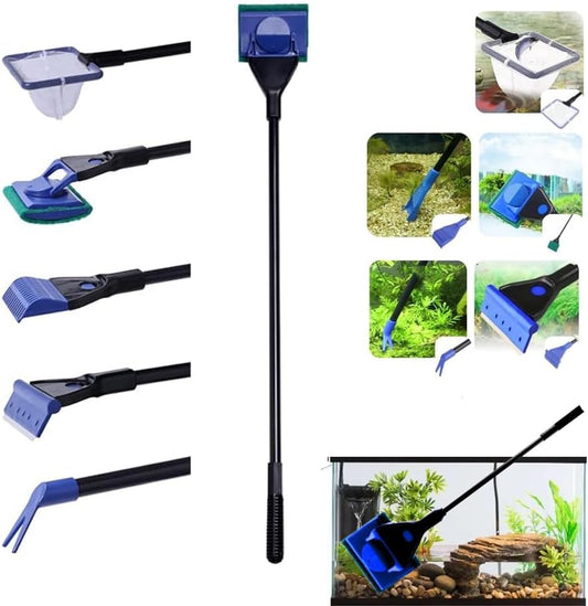 Aquarium Fish Tank Cleaning Kit,5 in 1 Aquarium Cleaning Kit,Manual Siphon Pump Drainage Cleaning Kit,Sand Cleaning Algae Scraper