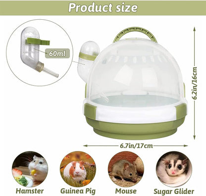 حامل الهامستر، قفص سفر مريح للهامستر مع زجاجة مياه سعة 60 مل، قفص حمل للسفر في الهواء الطلق مناسب للهامستر القزم وخنزير غينيا وموطن الحيوانات الصغيرة 