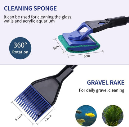 Aquarium Fish Tank Cleaning Kit,5 in 1 Aquarium Cleaning Kit,Manual Siphon Pump Drainage Cleaning Kit,Sand Cleaning Algae Scraper