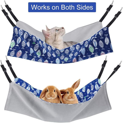 Cat Cage Hammock, Double Sided Hanging Adjustable Cat Hammock, Breathable Canvas Pet Indoor Cage Hammock for Kittens Puppy Small Pets