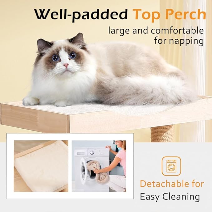 Cat Tree Wooden for Indoor Cats,Tall Cat Furniture with Natural Sisal Rope Scratching Post, Modern Wooden Cat Tower with Cave, Mat,Stable Pet Playhouse Furniture (3 layers)
