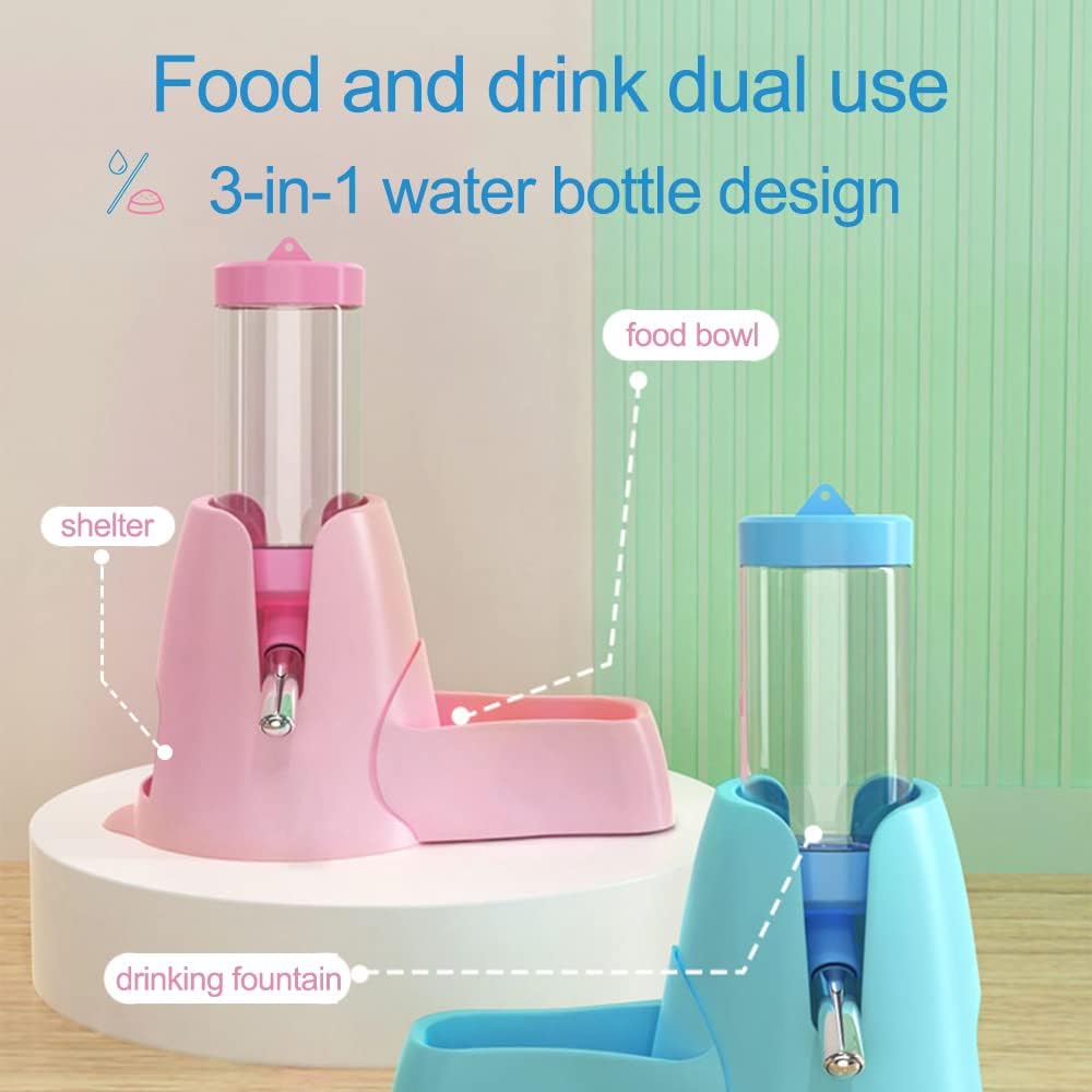 زجاجة مياه معلقة 3 في 1 للهامستر، زجاجة شرب أوتوماتيكية للحيوانات الأليفة الصغيرة مع حاوية طعام، كرة معلقة لمنع تسرب المياه، للهامستر والفئران وخنازير غينيا والأرانب 