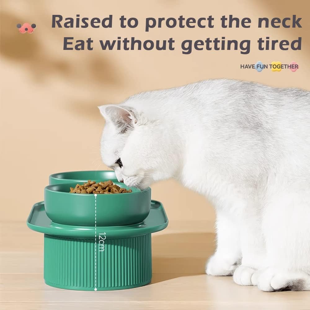 Ceramic Cat Bowl, Tall To Protect The Cervical Spine Anti-Spill Pet Bowls, Detachable Ceramic Water Bowl Food Bowl