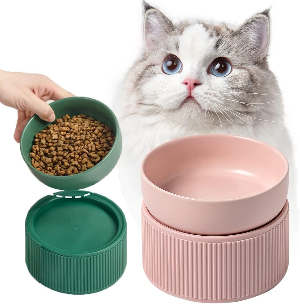 Ceramic Cat Bowl, Tall To Protect The Cervical Spine Anti-Spill Pet Bowls, Detachable Ceramic Water Bowl Food Bowl