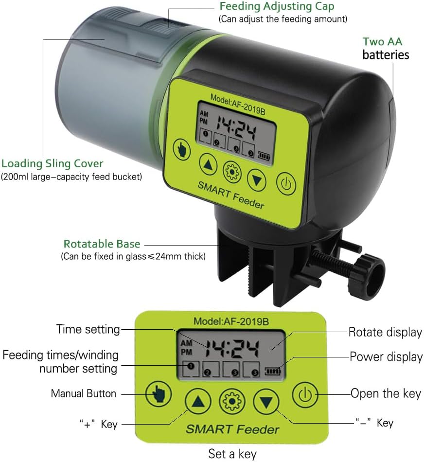 وحدة تغذية الأسماك، وحدة تغذية أسماك مريحة لأحواض السمك وأحواض الاستحمام، موزع طعام الأسماك لعطلات نهاية الأسبوع 