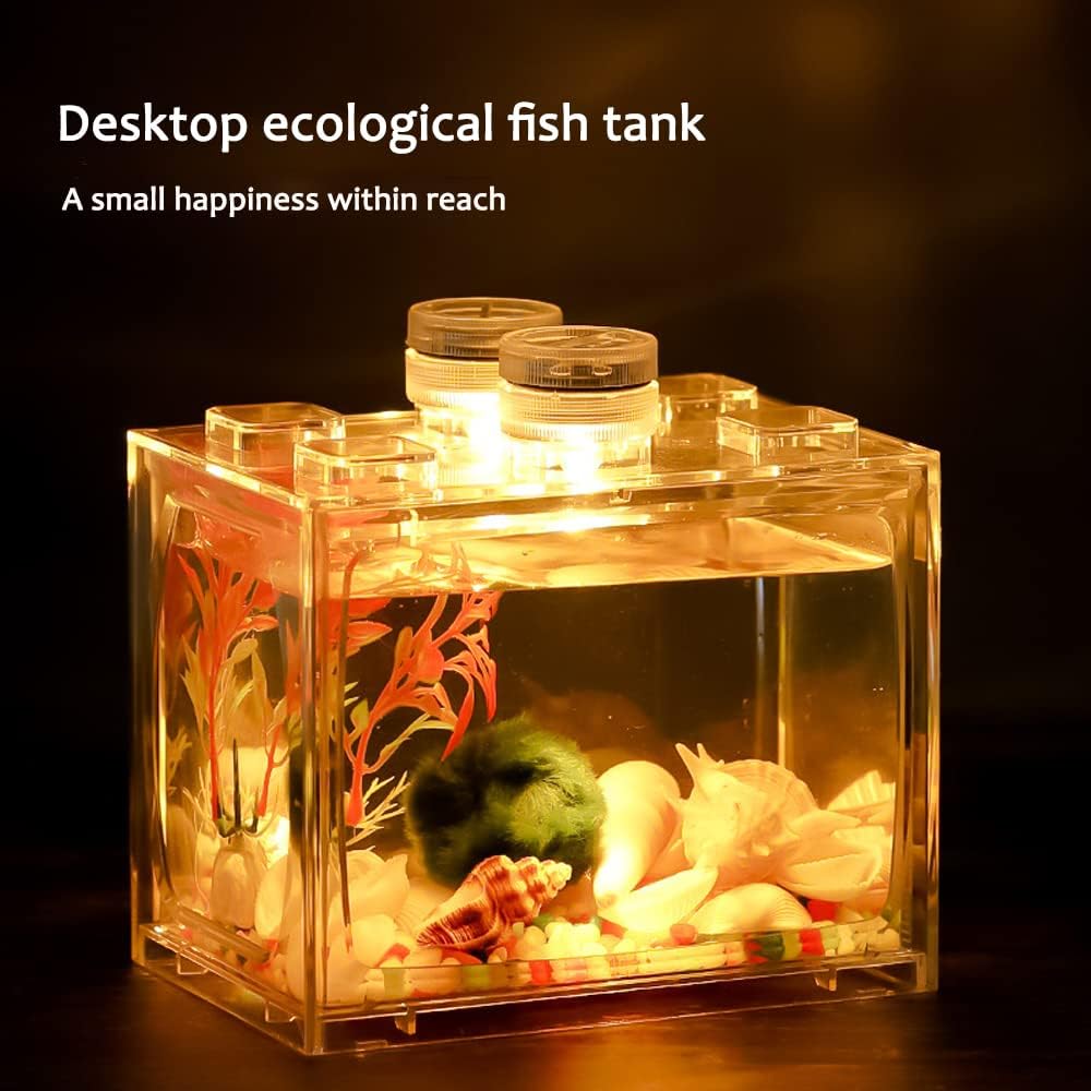 Mini Betta Fish Tank,Small Transparent Fish Bowl Aquarium Stackable Tank,Ant Feeding Case Mini Reptile Row Box