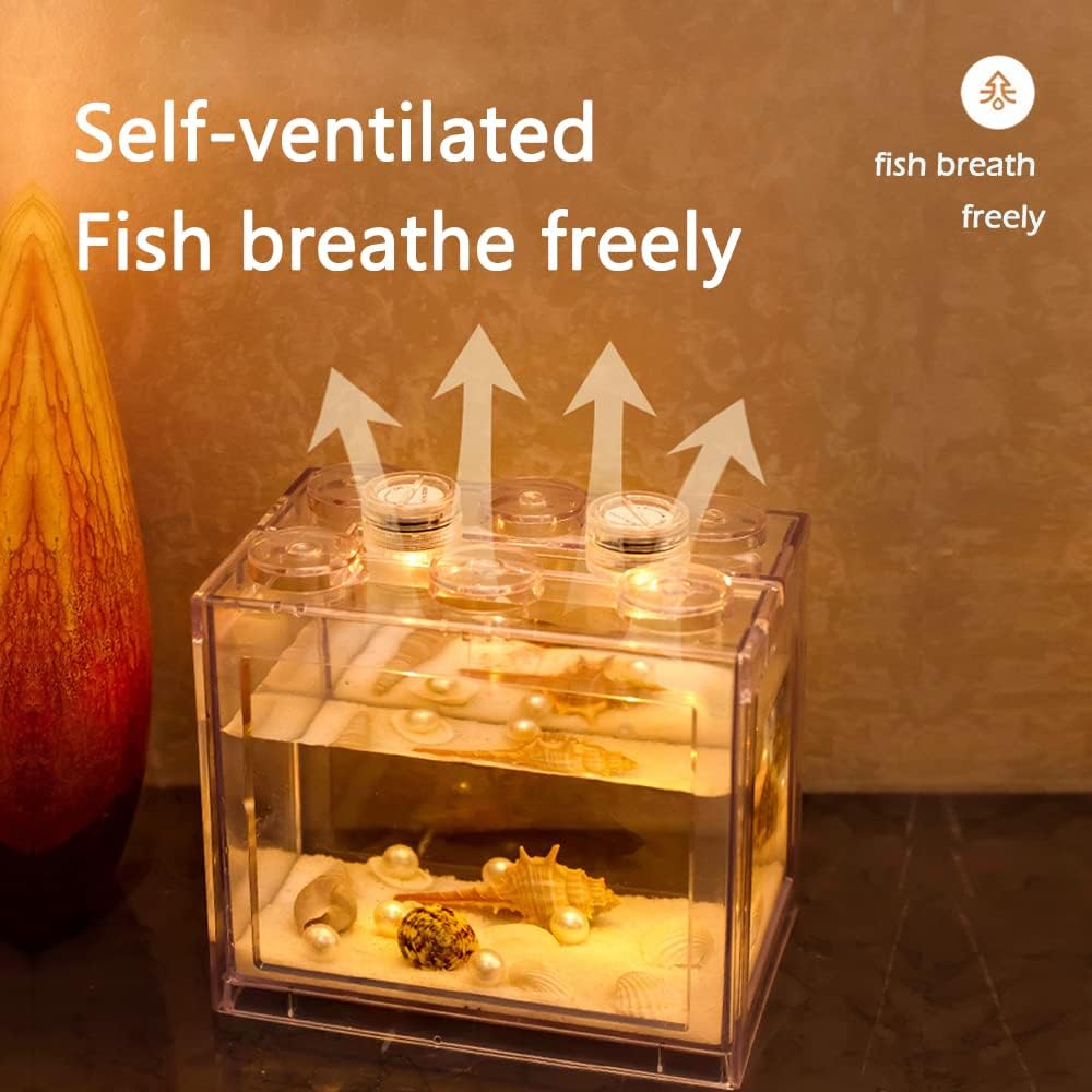 Mini Betta Fish Tank,Small Transparent Fish Bowl Aquarium Stackable Tank,Ant Feeding Case Mini Reptile Row Box