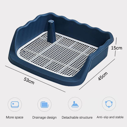 Indoor Dog Potty Tray,Puppy Toilet,Grid Puppy potty Training Litter Box with Non-Spill Simulator Post and Protective Wall,Easy to Clean Removable (Dark Blue (53 * 45 * 15)