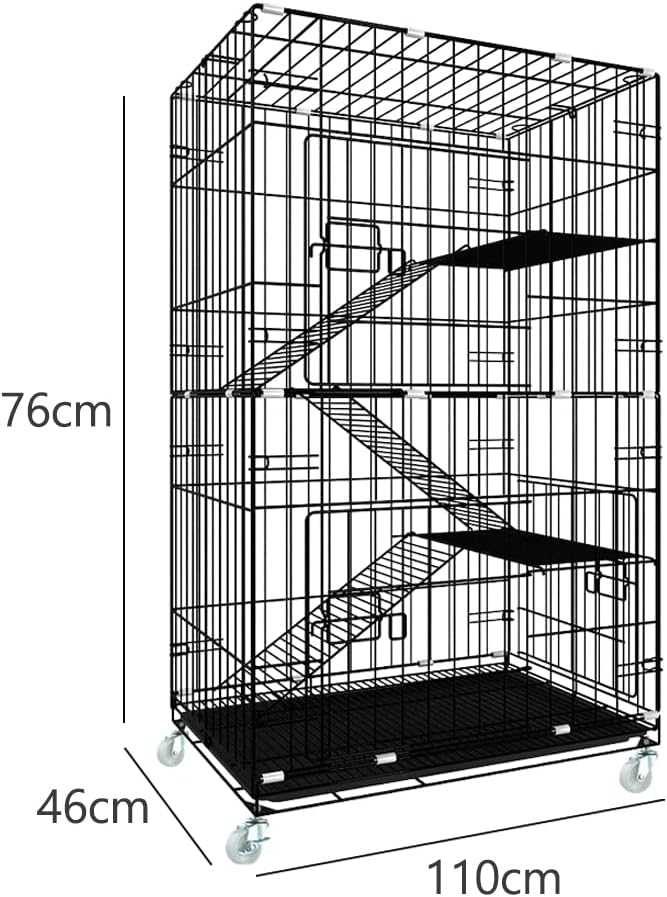 4-Tier Cat Cage Playpen 76*46*110cm Black