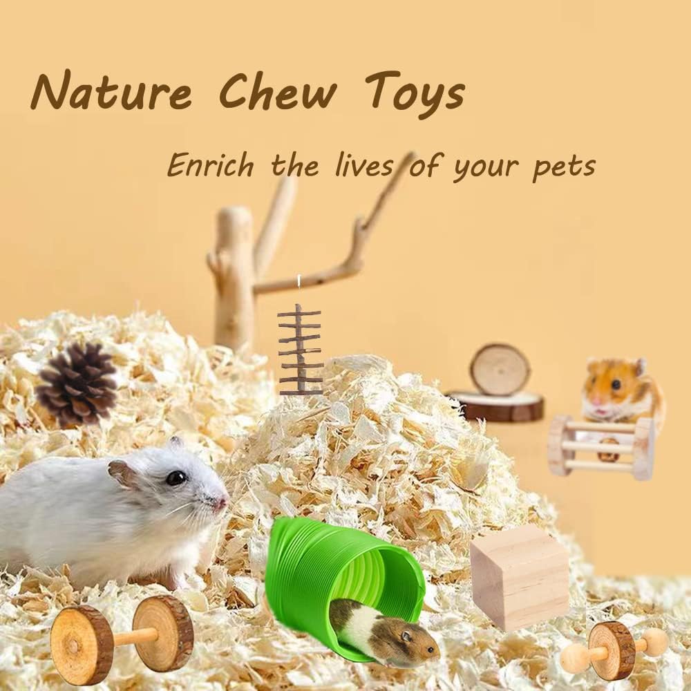 Hamster Chew Toys Set,Hamster Fun Tunnel,Small Animal Combo Apple Wood Activity Toys,Hamster Accessories,Toys for Guinea Pigs,Rabbits,Chinchilla,Ferrets,Rats