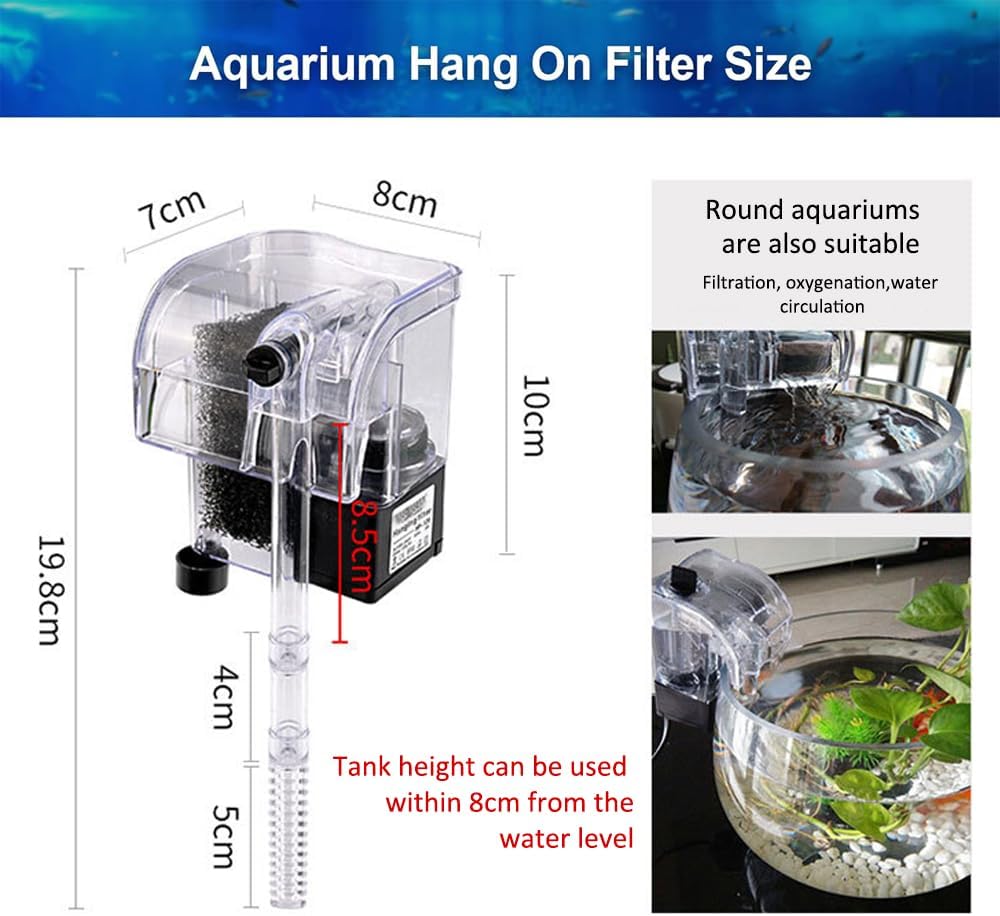 فلتر حوض سمك صغير، فلتر حوض سمك خارجي معلق، ترشيح صامت من القطن الحيوي وتدفق مياه قابل للتعديل لأحواض السمك الصغيرة وخزانات الأسماك 
