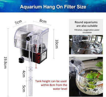 فلتر حوض سمك صغير، فلتر حوض سمك خارجي معلق، ترشيح صامت من القطن الحيوي وتدفق مياه قابل للتعديل لأحواض السمك الصغيرة وخزانات الأسماك 