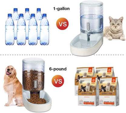 Automatic Dog Cat Feeder and Water Dispenser, 3.8L Large Capacity Dog Water Dispenser Dog Food Dispenser Set for Small, Medium and Large Pets