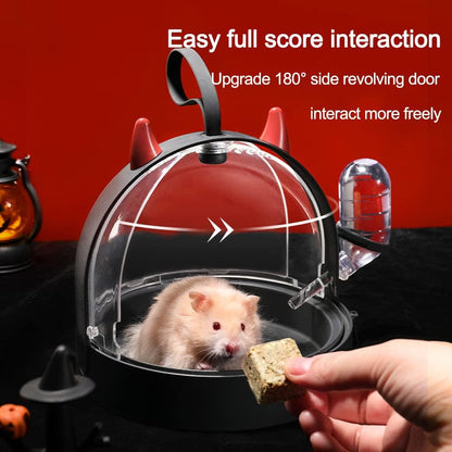 حامل الهامستر، قفص سفر مريح للهامستر مع زجاجة مياه سعة 60 مل، قفص حمل للسفر في الهواء الطلق مناسب للهامستر القزم وخنزير غينيا وموطن الحيوانات الصغيرة 