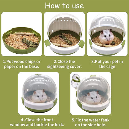 حامل الهامستر، قفص سفر مريح للهامستر مع زجاجة مياه سعة 60 مل، قفص حمل للسفر في الهواء الطلق مناسب للهامستر القزم وخنزير غينيا وموطن الحيوانات الصغيرة 