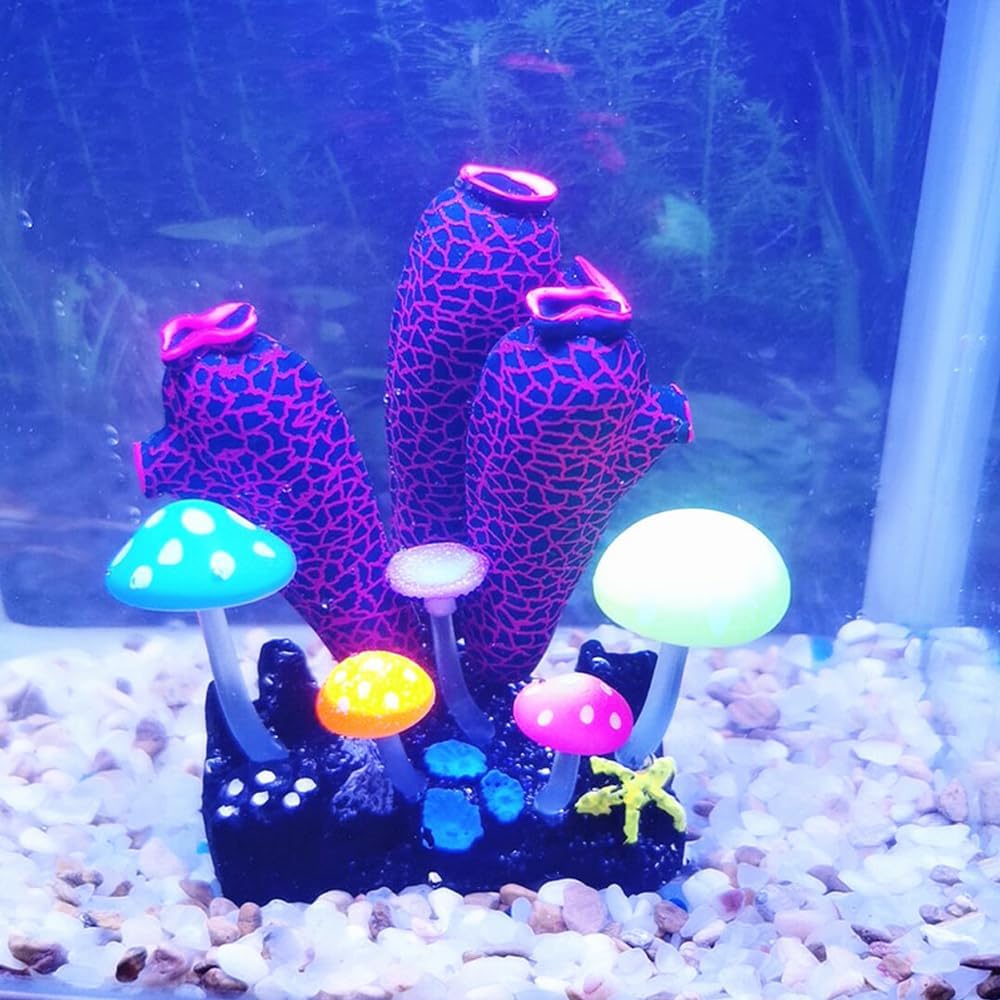 نباتات بلاستيكية اصطناعية لتزيين أحواض السمك، شجرة زهر الكرز الوردية مع العشب، مجموعة أشجار ديكور لأحواض السمك، إكسسوارات ديكور لأحواض الأسماك