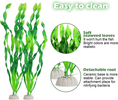 نباتات بلاستيكية اصطناعية لتزيين أحواض السمك، شجرة زهر الكرز الوردية مع العشب، مجموعة أشجار ديكور لأحواض السمك، إكسسوارات ديكور لأحواض الأسماك