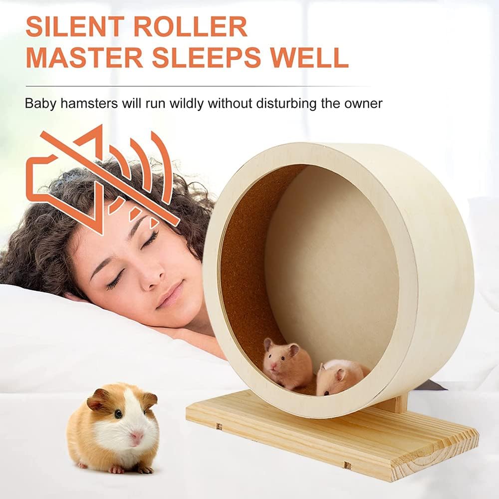 عجلة تمارين الهامستر، عجلة تمارين خشبية صامتة للحيوانات الأليفة الصغيرة، عجلة الجربوع، عجلة دوارة للجري، لعبة لعب للفئران والجربوع والشنشيلة والقنافذ وخنازير غينيا 