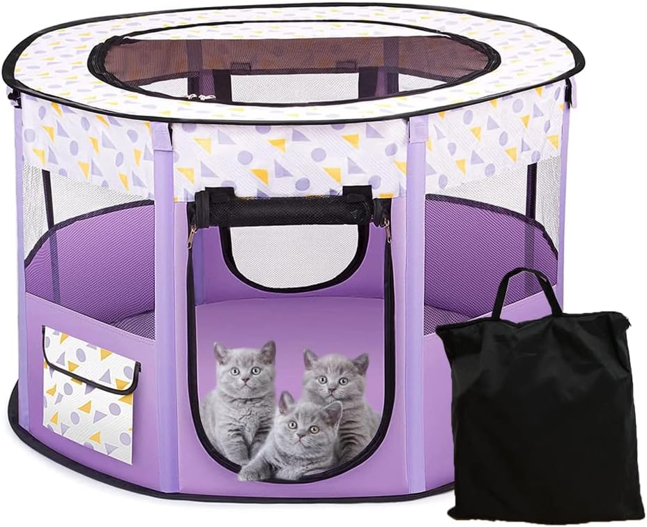 Large Portable Pet Playpen, Foldable Dog Playpen Pet Tent, Cat Delivery Room,Indoor and Outdoor Travel Playpen for Dogs, Cats and Rabbits with Free Carrying Case