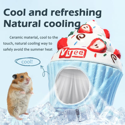 مخبأ سيراميك كبير جدًا للهامستر، موئل هامستر بارد في الصيف، سرير بارد، ملحقات هامستر، كهف منزل مضاد للعض للفئران 