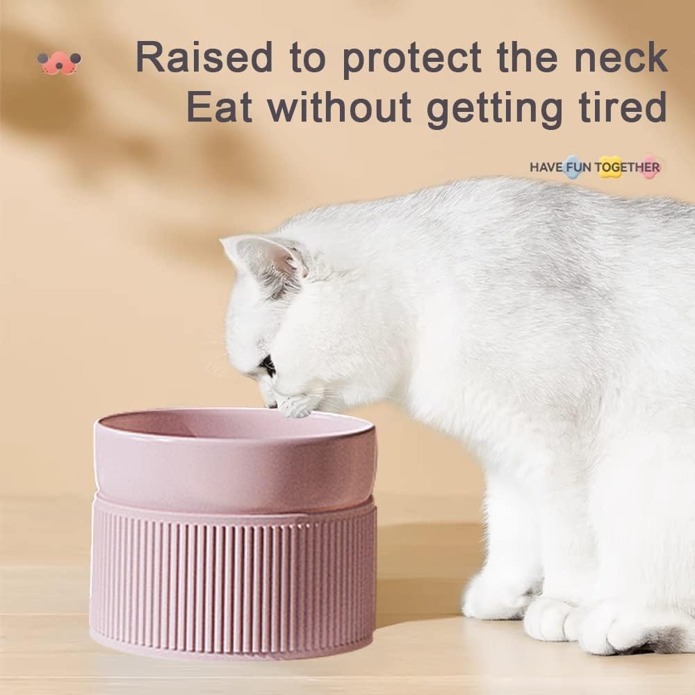 Ceramic Cat Bowl, Tall To Protect The Cervical Spine Anti-Spill Pet Bowls, Detachable Ceramic Water Bowl Food Bowl