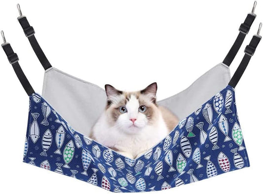 Cat Cage Hammock, Double Sided Hanging Adjustable Cat Hammock, Breathable Canvas Pet Indoor Cage Hammock for Kittens Puppy Small Pets
