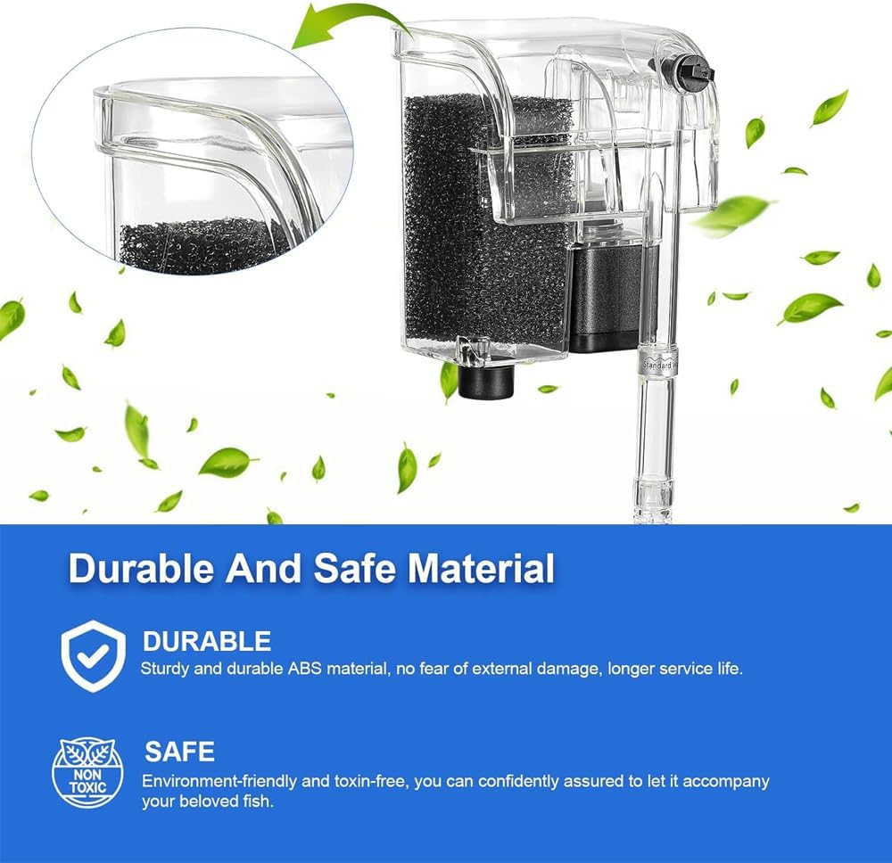 فلتر حوض سمك صغير، فلتر حوض سمك خارجي معلق، ترشيح صامت من القطن الحيوي وتدفق مياه قابل للتعديل لأحواض السمك الصغيرة وخزانات الأسماك 