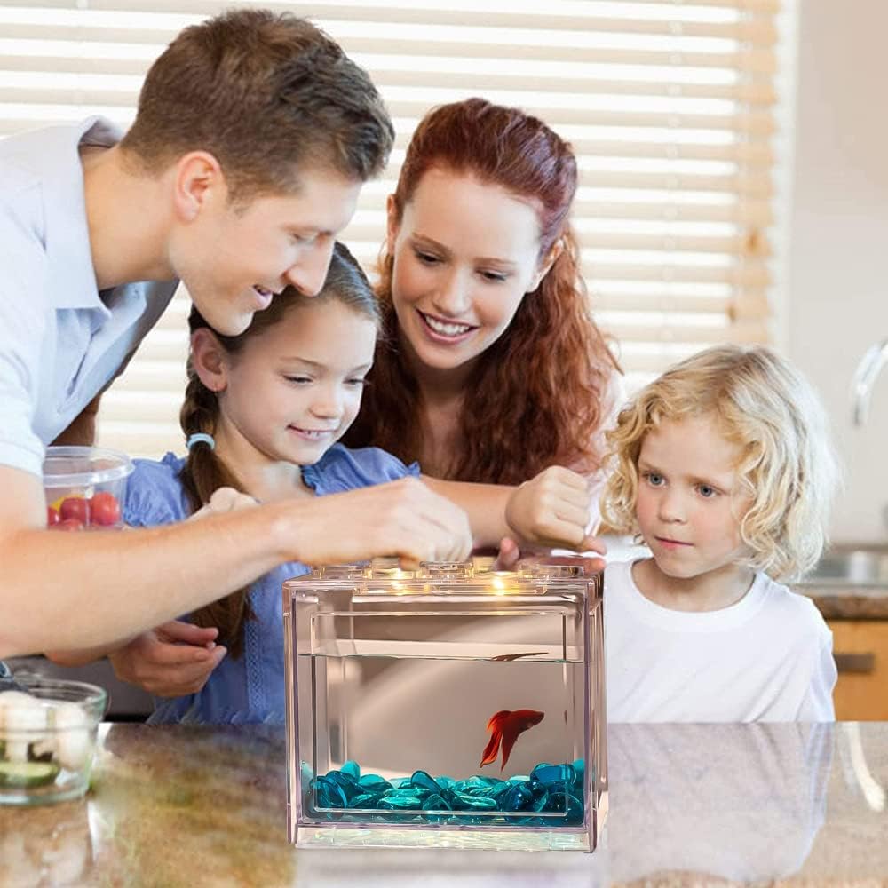 Mini Betta Fish Tank,Small Transparent Fish Bowl Aquarium Stackable Tank,Ant Feeding Case Mini Reptile Row Box