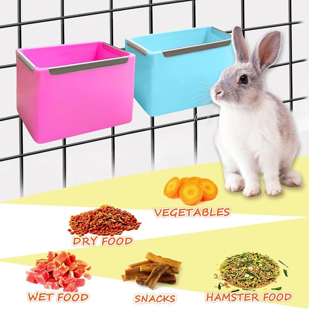 Rabbit Food Bowl, Anti Bite and Tip Guinea Pig Food Bowl, Rabbit Cage Accessories Hanging Food Dispenser (Pink)