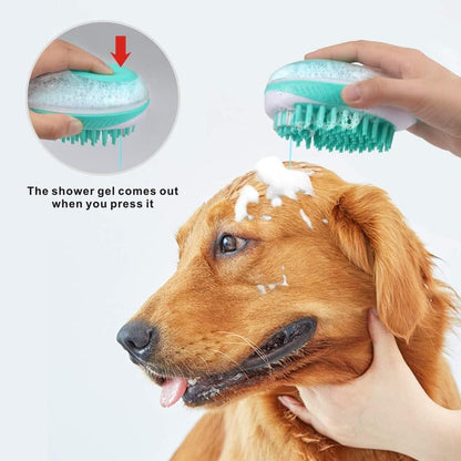 3 in 1 Dog Bath Brush, Soft Silicone Lanyard Massage Brush, Shampoo Dispenser Dog Grooming Bath Brush, Soothing Massage for Cats and Dogs, Cleaner for Removing Loose Fur