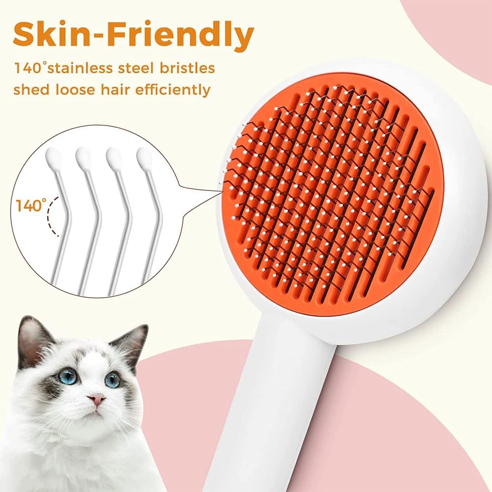 Cat Brushes Self Cleaning,Cat Grooming Brush Tool for Indoor Cats and Dogs,Cat Brush for Shedding,Cat Hair Brush,Gently Removes Loose Undercoat, for Pet Massage