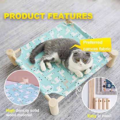 Cat Hammock Bed,Wooden Cat Hammock Elevated Bed,Solid Wooden Removable Washable,Suitable for Cats and Small Dogs