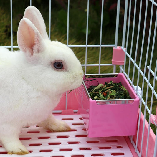 Rabbit Food Bowl, Anti Bite and Tip Guinea Pig Food Bowl, Rabbit Cage Accessories Hanging Food Dispenser (Pink)