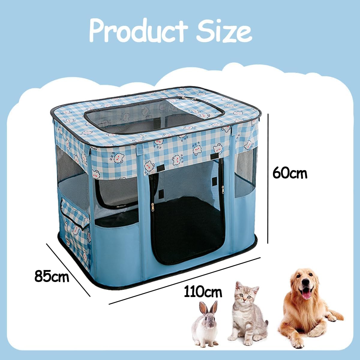 Large Portable Pet Playpen, Foldable Dog Playpen Pet Tent, Cat Delivery Room,Indoor and Outdoor Travel Playpen for Dogs, Cats and Rabbits with Free Carrying Case