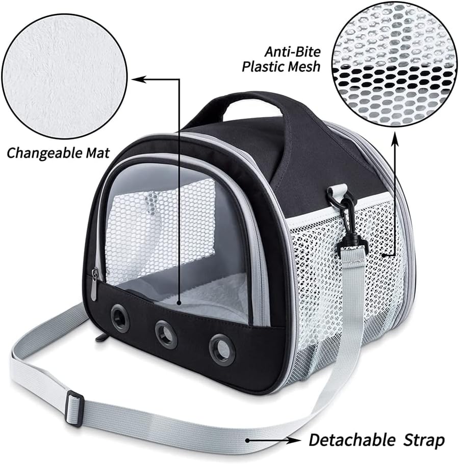 Guinea Pig Carrier, Go Out Portable Small Animal Hamster Backpack, Transparent and Breathable Foldable Guinea Pig Rabbit Bird Small Animal Travel Carrier Outdoor Hangbag (black)