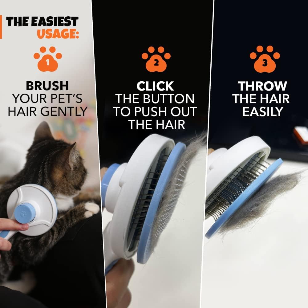 Cat Brushes Self Cleaning,Cat Grooming Brush Tool for Indoor Cats and Dogs,Cat Brush for Shedding,Cat Hair Brush,Gently Removes Loose Undercoat, for Pet Massage