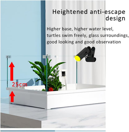 Turtle Tank, Full View Visual Removable Tortoise Aquarium Habitat with Platform, Bottom Drain for Easy Water Change and Cleaning (Only tank 48.5 * 32 * 25cm)