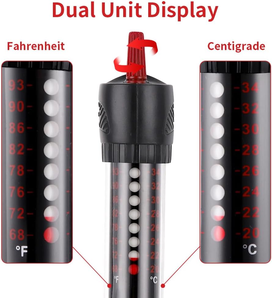 سخان حوض أسماك ١٠٠ واط، سخان أسماك غاطس أوتوماتيكي مع ترموستات، مزود بكوب شفط، ومقبض قابل للتعديل (١٠٠ واط) 