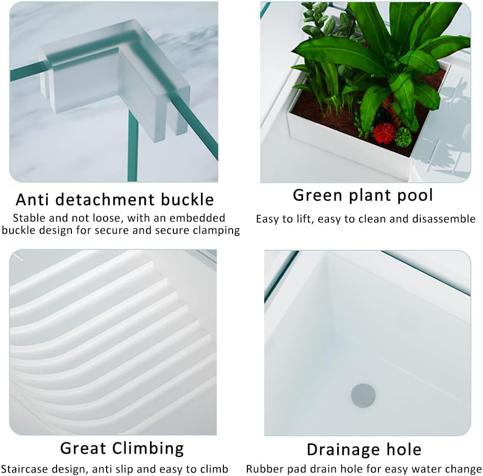 Turtle Tank, Full View Visual Removable Tortoise Aquarium Habitat with Platform, Bottom Drain for Easy Water Change and Cleaning (Only tank 48.5 * 32 * 25cm)