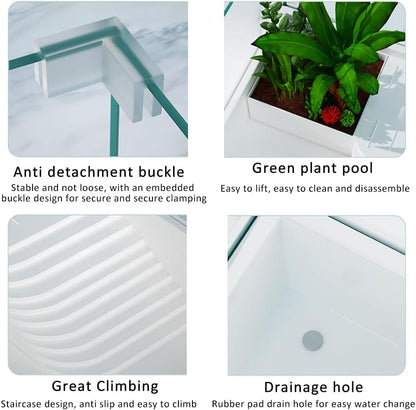 Turtle Tank, Full View Visual Removable Tortoise Aquarium Habitat with Platform, Bottom Drain for Easy Water Change and Cleaning (Only tank 48.5 * 32 * 25cm)