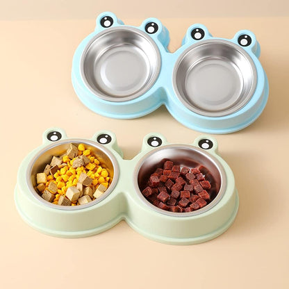 Cat Food and Water Bowl Set,Dog Food Bowl,Non Slip Cat Bowl,Big Eyed Frog Cartoon Design,Suitable for Small Medium Dog and Cat