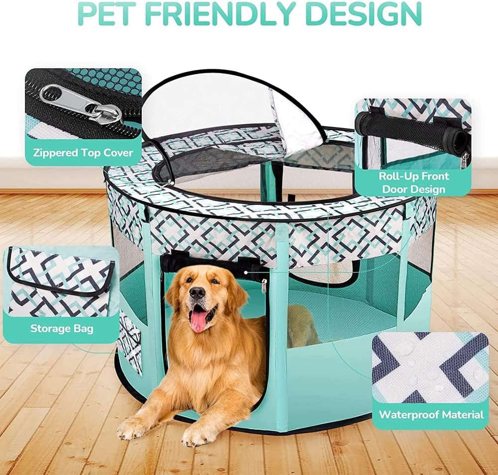 Large Portable Pet Playpen, Foldable Dog Playpen Pet Tent, Cat Delivery Room,Indoor and Outdoor Travel Playpen for Dogs, Cats and Rabbits with Free Carrying Case