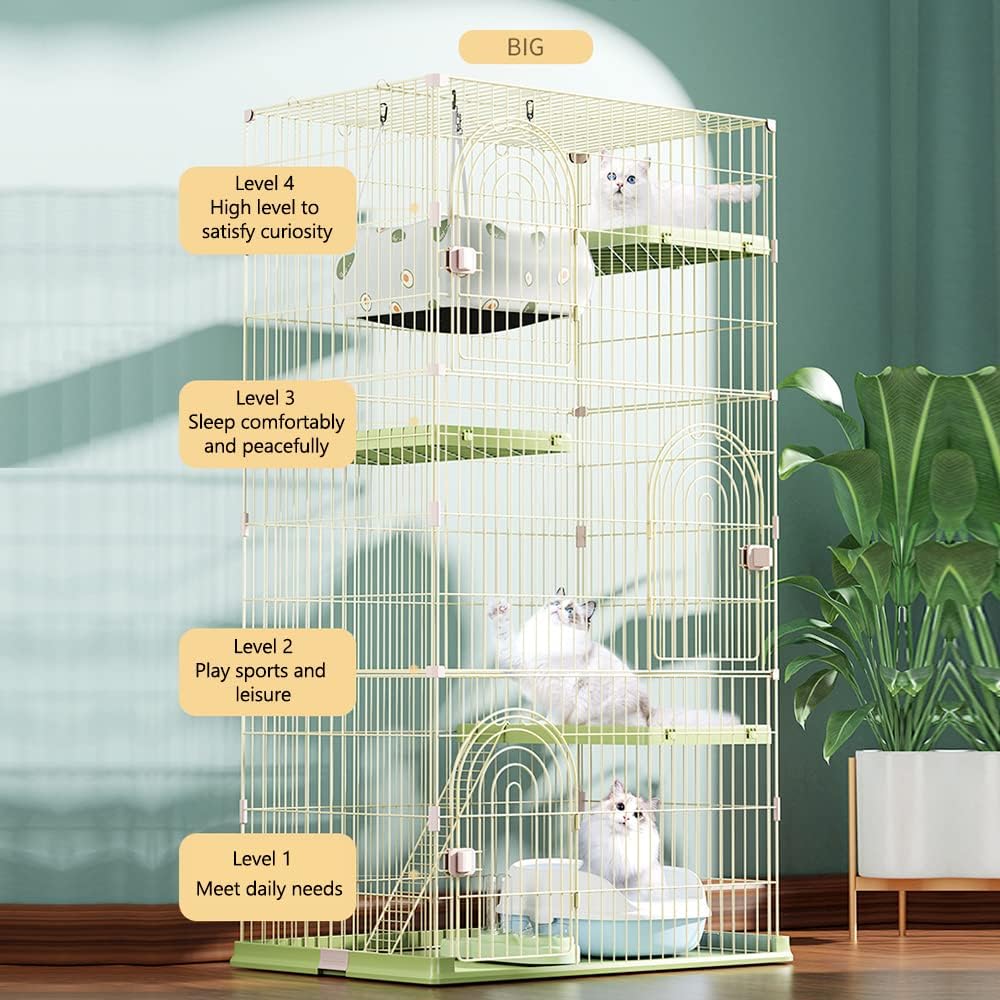 4-Tier Large Cat Cage with 3 Doors, 1 Ladder & 3 Platforms (84 * 60 * 161cm) Green